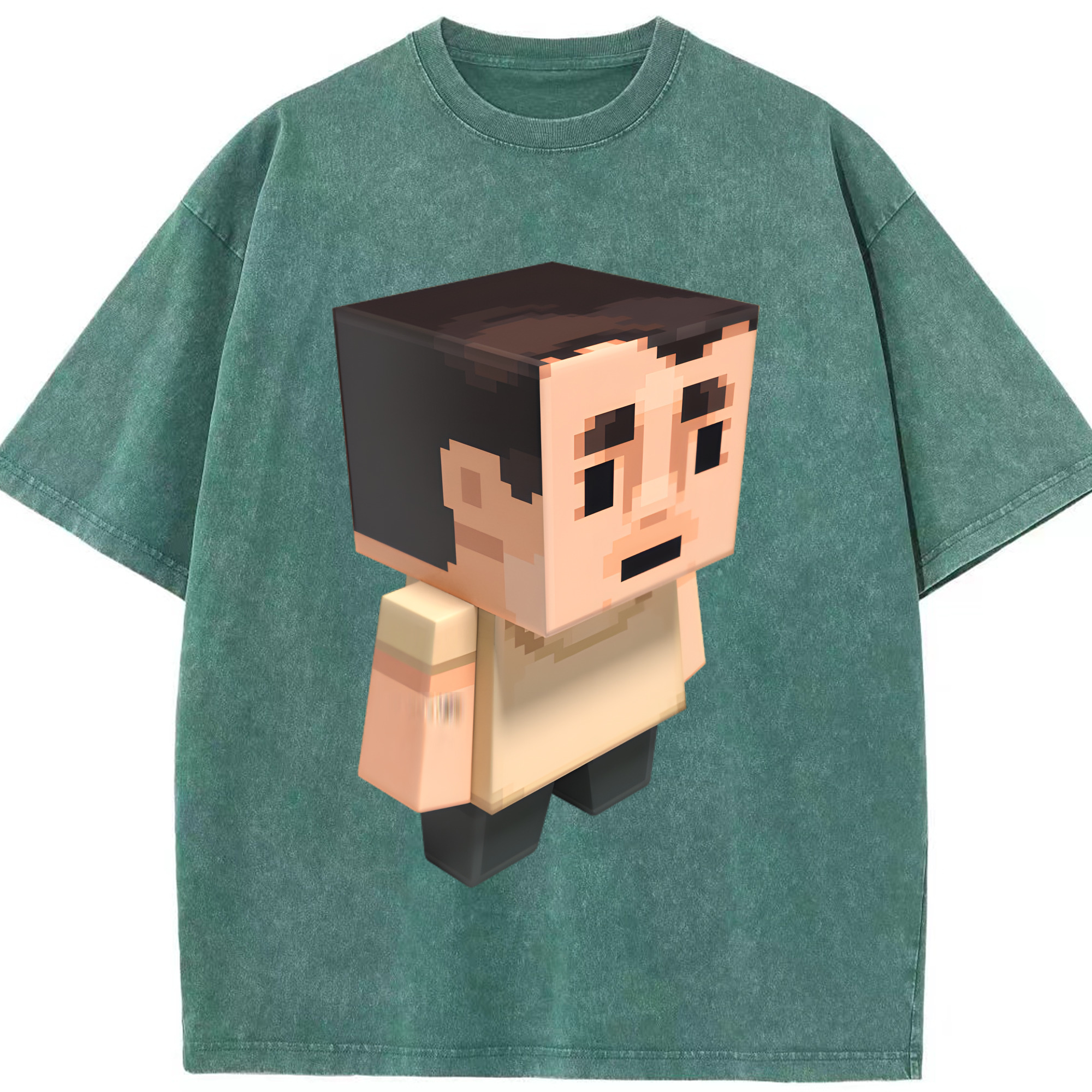 （画像用） マインクラフト ブロックの世界 Minecraft MC Block world 綿100% ヴィンテージ風 半袖Tシャツ（フロントプリント）
